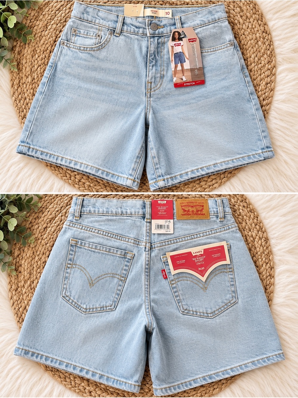 Levi's Light Wash mid rise '94 baggy Denim girls Shorts NWT h